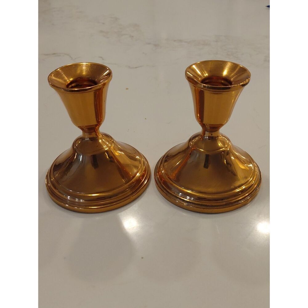 VINTAGE Copper Metal Candle Holders - Pair